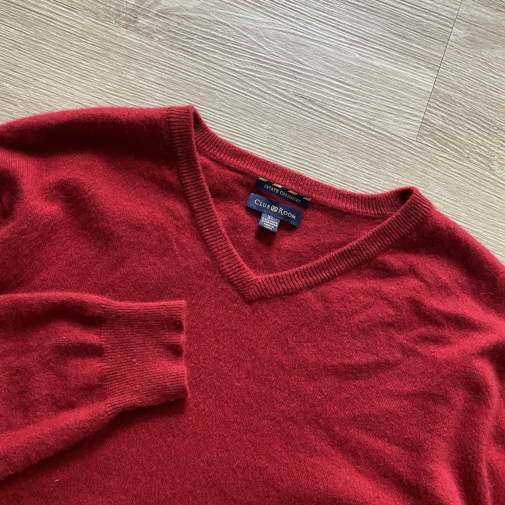 Club Room 2 Ply Estate Cashmere Sweater Men's Size XL Red V-Neck Pullover Luxury
